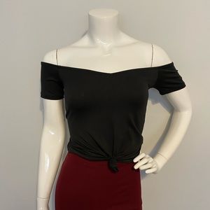 Windsor Black Off-The-Shoulder Tied Crop Top